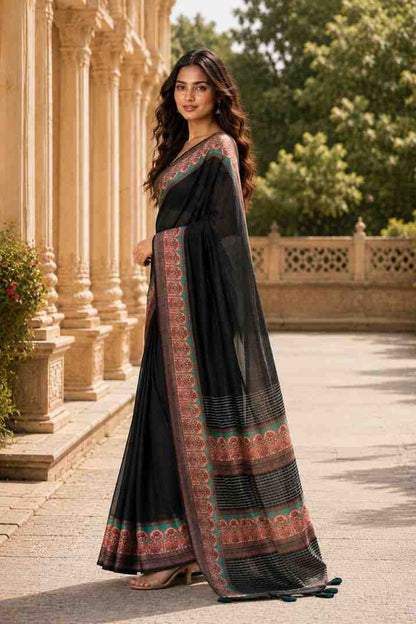Chanderi Linen Saree with Matching Blouse Piece