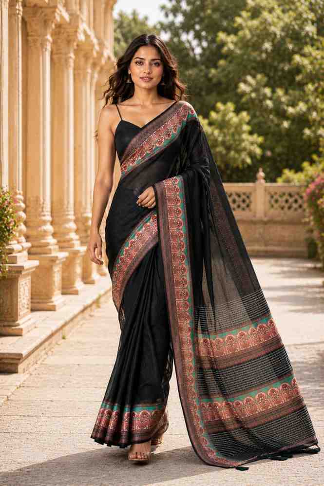 Women's Chanderi Linen Ethnic Saree