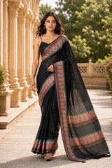 Designer Chanderi Linen Digital Printed Saree with Blouse