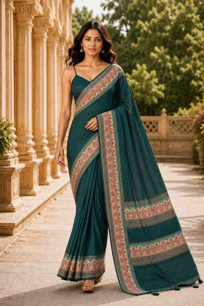 Digital Printed Saree with Chanderi Linen Fabric