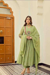 Chanderi Silk Embroidered Kurta Set with Dupatta