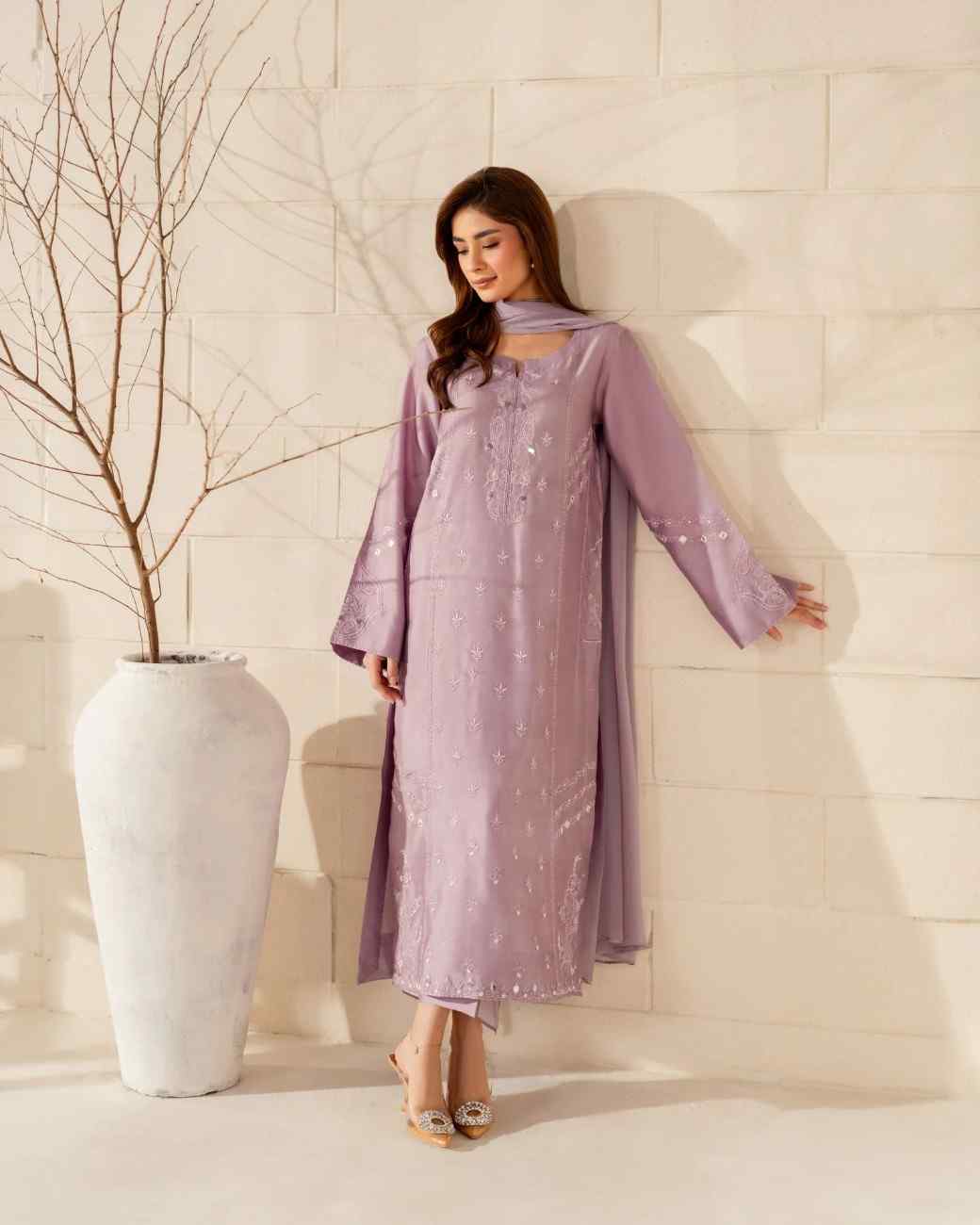 Lavender French Crepe Kurta Set