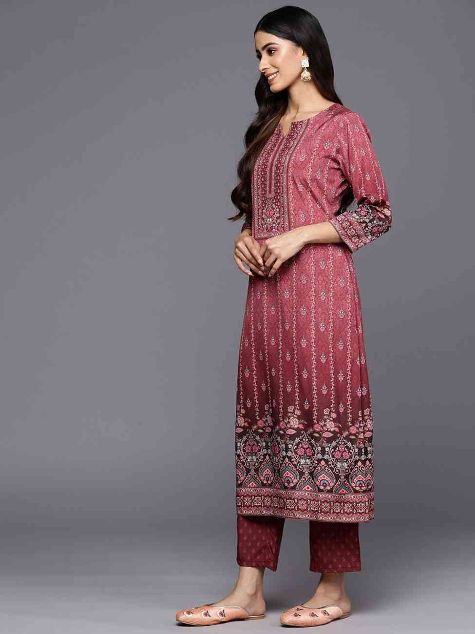 Maroon Cotton Printed Kurta Set with Cotton Dupatta