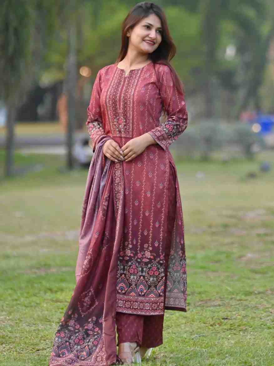 Maroon Cotton Printed Kurta Set with Cotton Dupatta