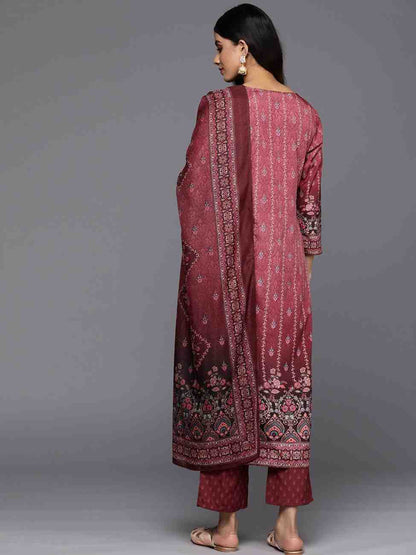 Maroon Cotton Printed Kurta Set with Cotton Dupatta