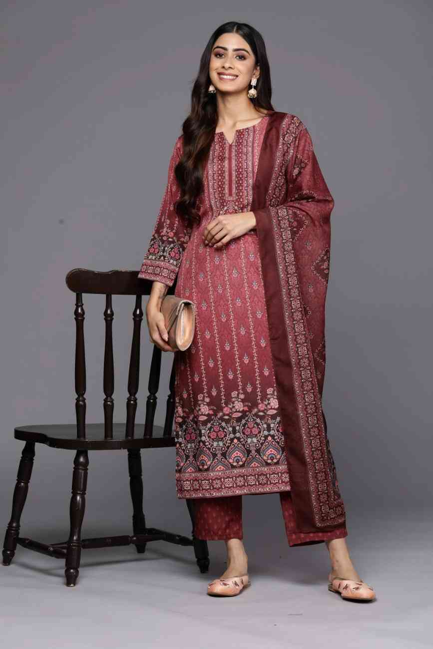 Maroon Cotton Printed Kurta Set with Cotton Dupatta
