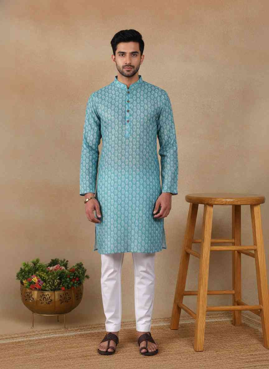 Designer Blue Men's Kurta Outfit