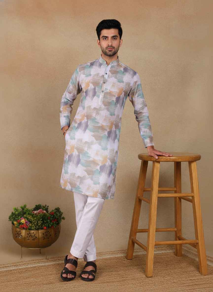 Men's Linen Digital Print Kurta & Pajama Set | Premium Festive Ethnic Wear