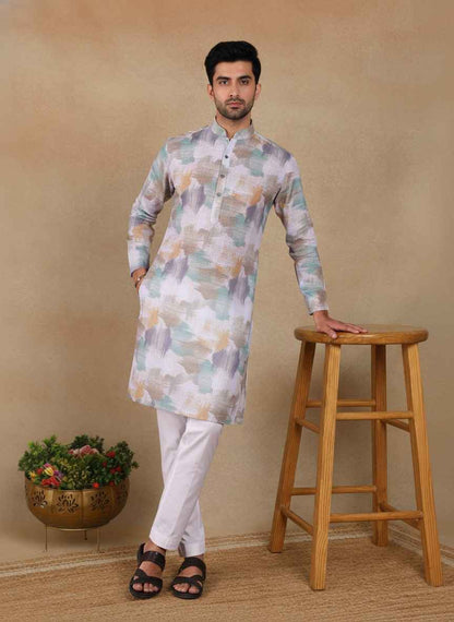 Men's Linen Digital Print Kurta & Pajama Set | Premium Festive Ethnic Wear