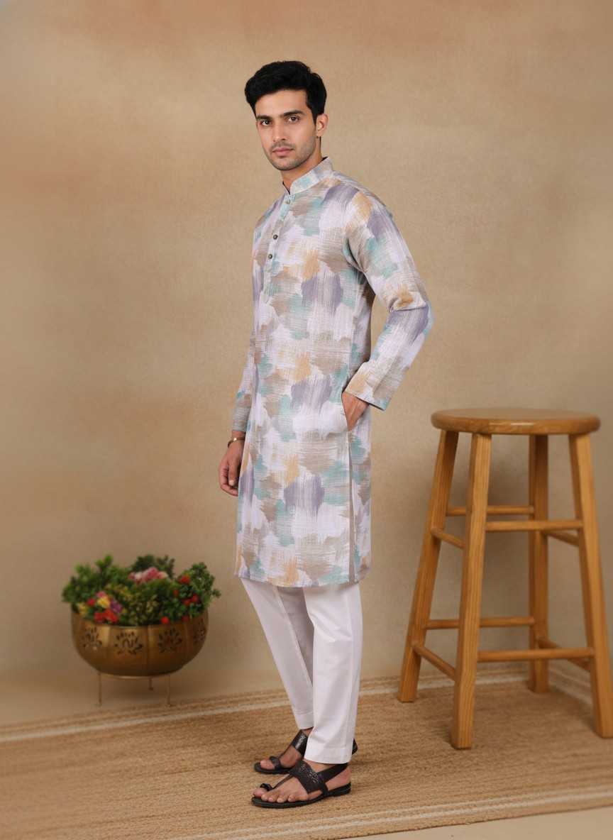 Men's Linen Digital Print Kurta & Pajama Set | Premium Festive Ethnic Wear