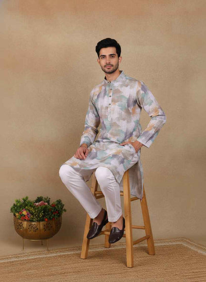 Men's Linen Digital Print Kurta & Pajama Set | Premium Festive Ethnic Wear