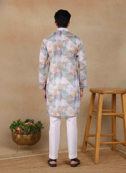 Men's Linen Digital Print Kurta & Pajama Set | Premium Festive Ethnic Wear