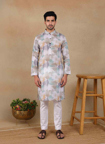 Men's Linen Digital Print Kurta & Pajama Set | Premium Festive Ethnic Wear