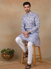 Men's Printed Linen Kurta & Pajama Set | Designer Ethnic Wear for Festive & Wedding