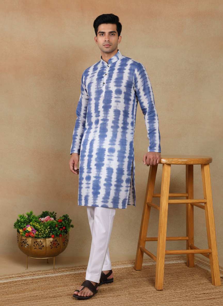 Men's Linen Digital Print Kurta & Pajama Set | Premium Festive Ethnic Wear