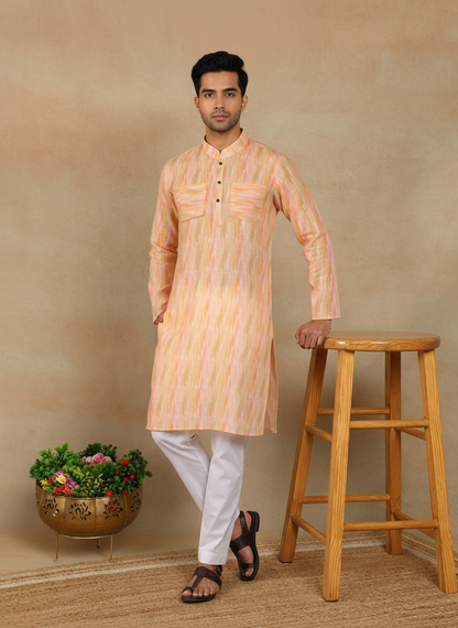 Men's Linen Digital Print Kurta & Pajama Set | Premium Festive Ethnic Wear