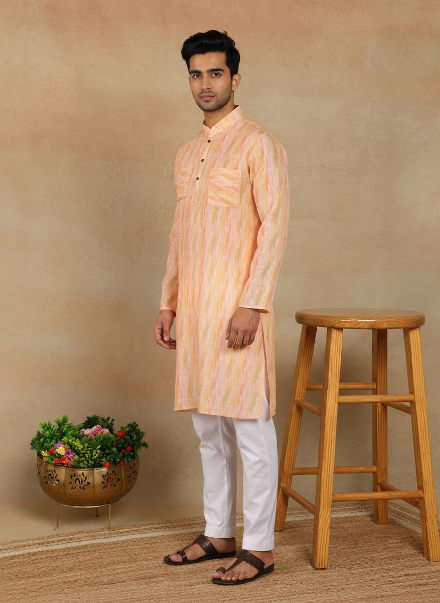 Men's Linen Digital Print Kurta & Pajama Set | Premium Festive Ethnic Wear