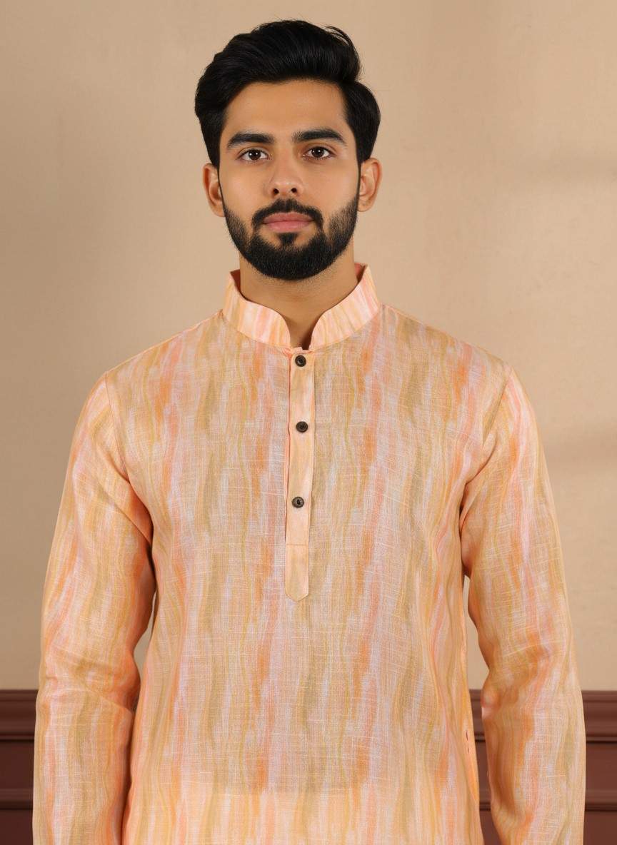 Men's Linen Digital Print Kurta & Pajama Set | Premium Festive Ethnic Wear