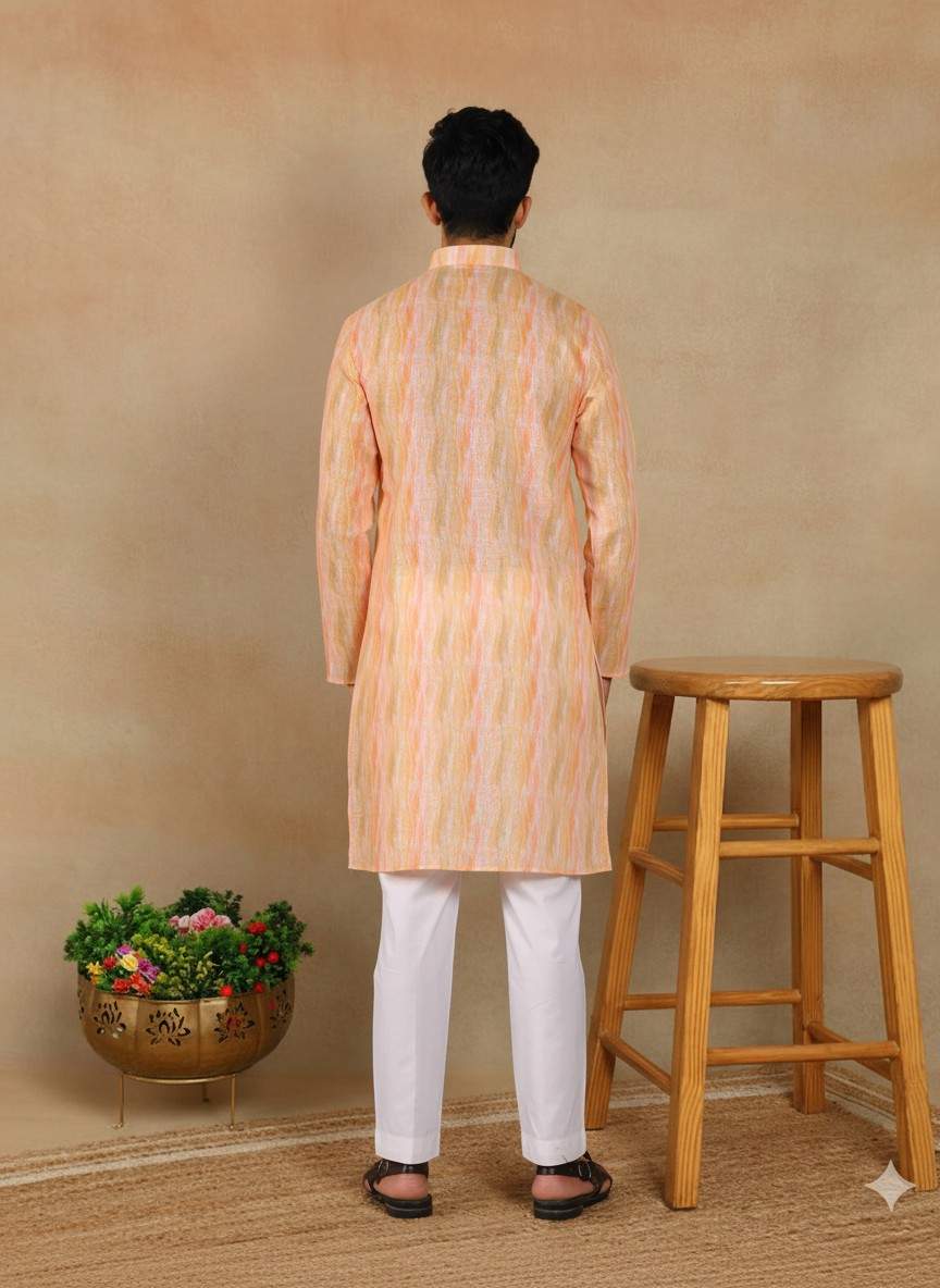Men's Linen Digital Print Kurta & Pajama Set | Premium Festive Ethnic Wear