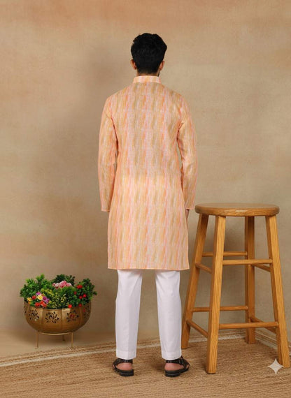 Men's Linen Digital Print Kurta & Pajama Set | Premium Festive Ethnic Wear
