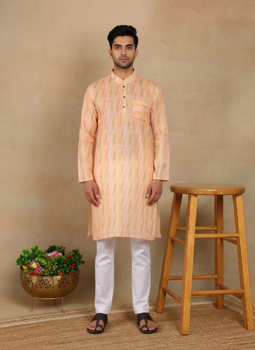 Men's Linen Digital Print Kurta & Pajama Set | Premium Festive Ethnic Wear