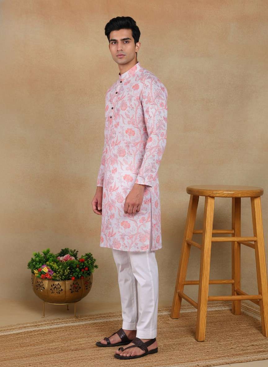 Men's Linen Digital Print Kurta & Pajama Set | Premium Festive Ethnic Wear