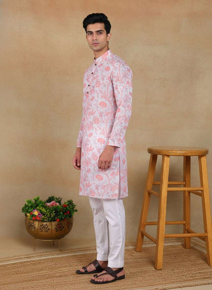 Men's Linen Digital Print Kurta & Pajama Set | Premium Festive Ethnic Wear