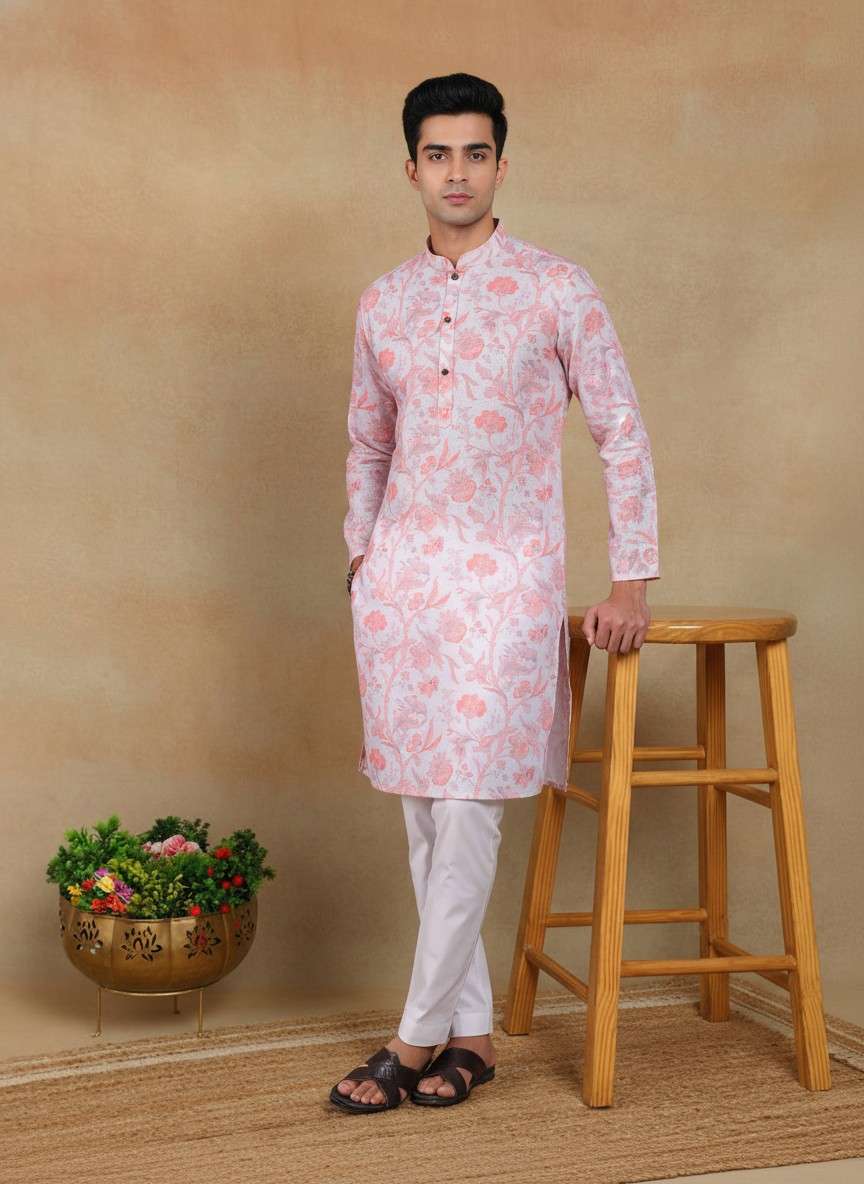 Men's Linen Digital Print Kurta & Pajama Set | Premium Festive Ethnic Wear