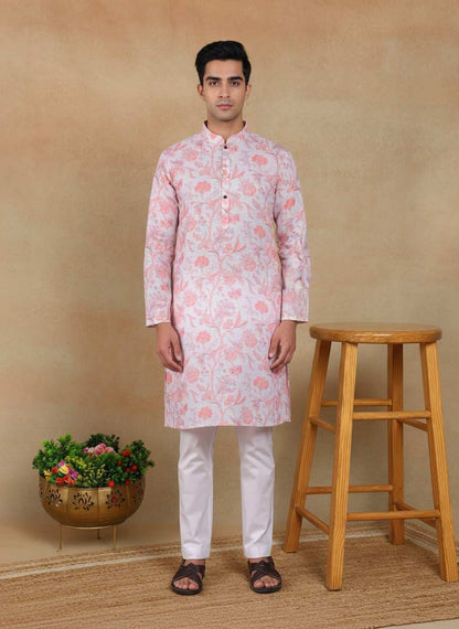 Men's Linen Digital Print Kurta & Pajama Set | Premium Festive Ethnic Wear
