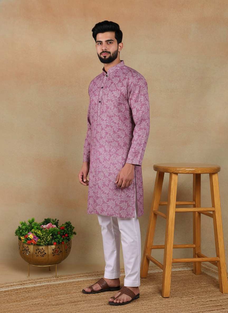 Men's Linen Digital Print Kurta & Pajama Set | Premium Festive Ethnic Wear