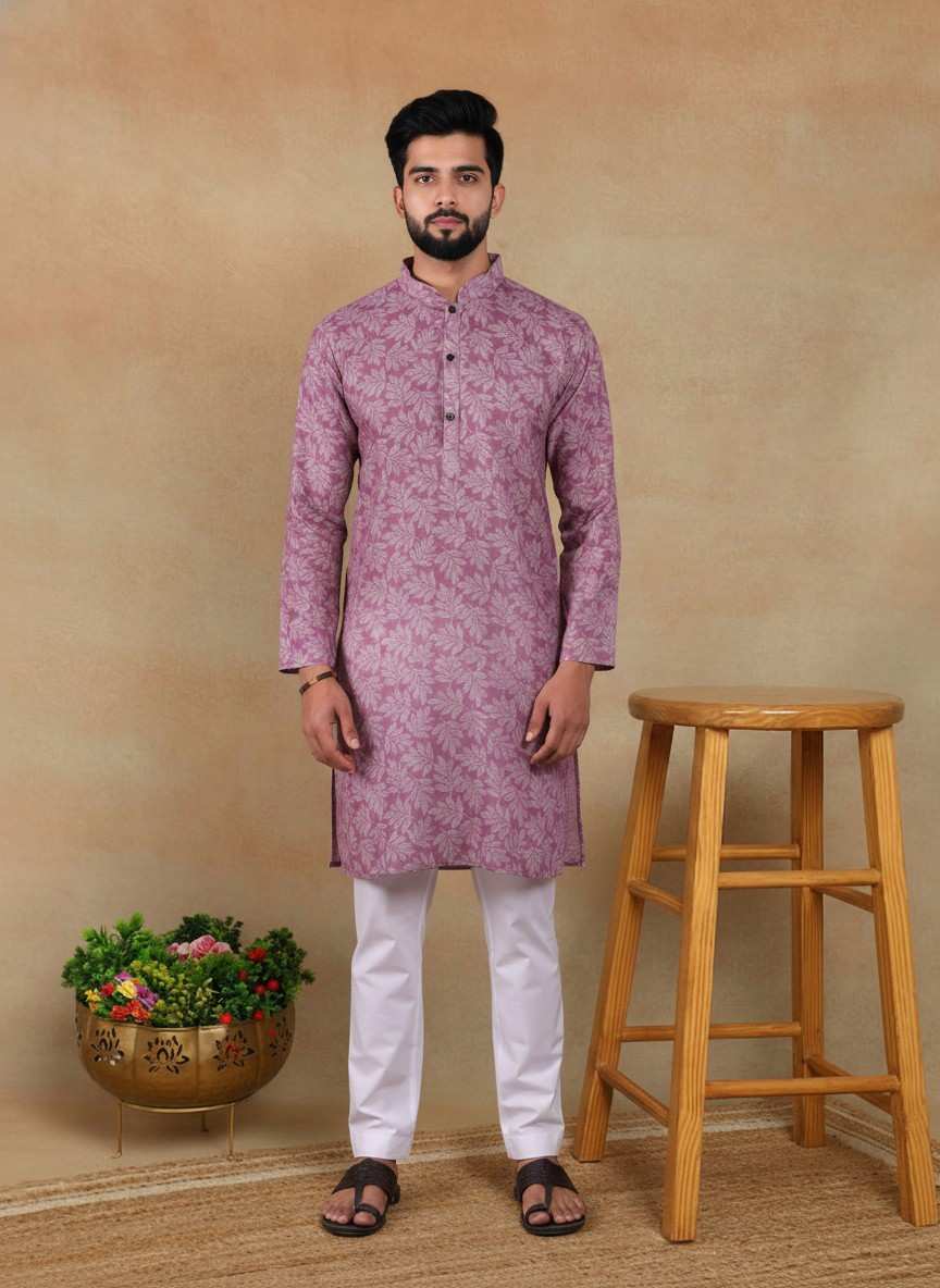 Men's Linen Digital Print Kurta & Pajama Set | Premium Festive Ethnic Wear