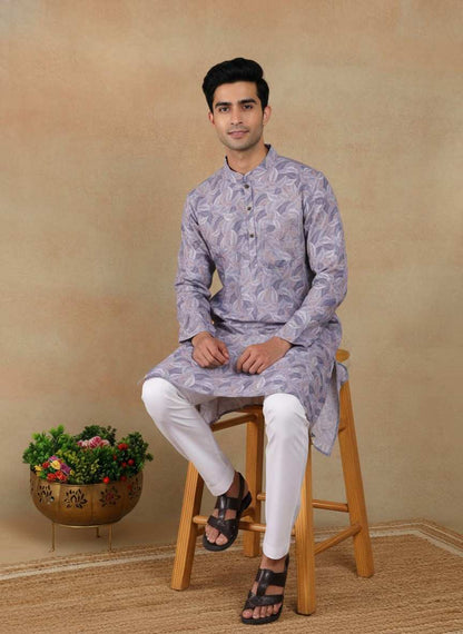 Men's Linen Digital Print Kurta & Pajama Set | Premium Festive Ethnic Wear