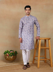 Men's Linen Digital Print Kurta & Pajama Set | Premium Festive Ethnic Wear