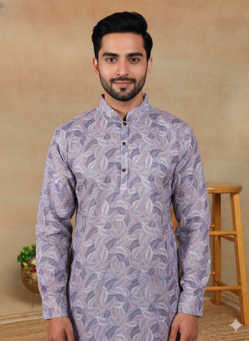 Men's Linen Digital Print Kurta & Pajama Set | Premium Festive Ethnic Wear