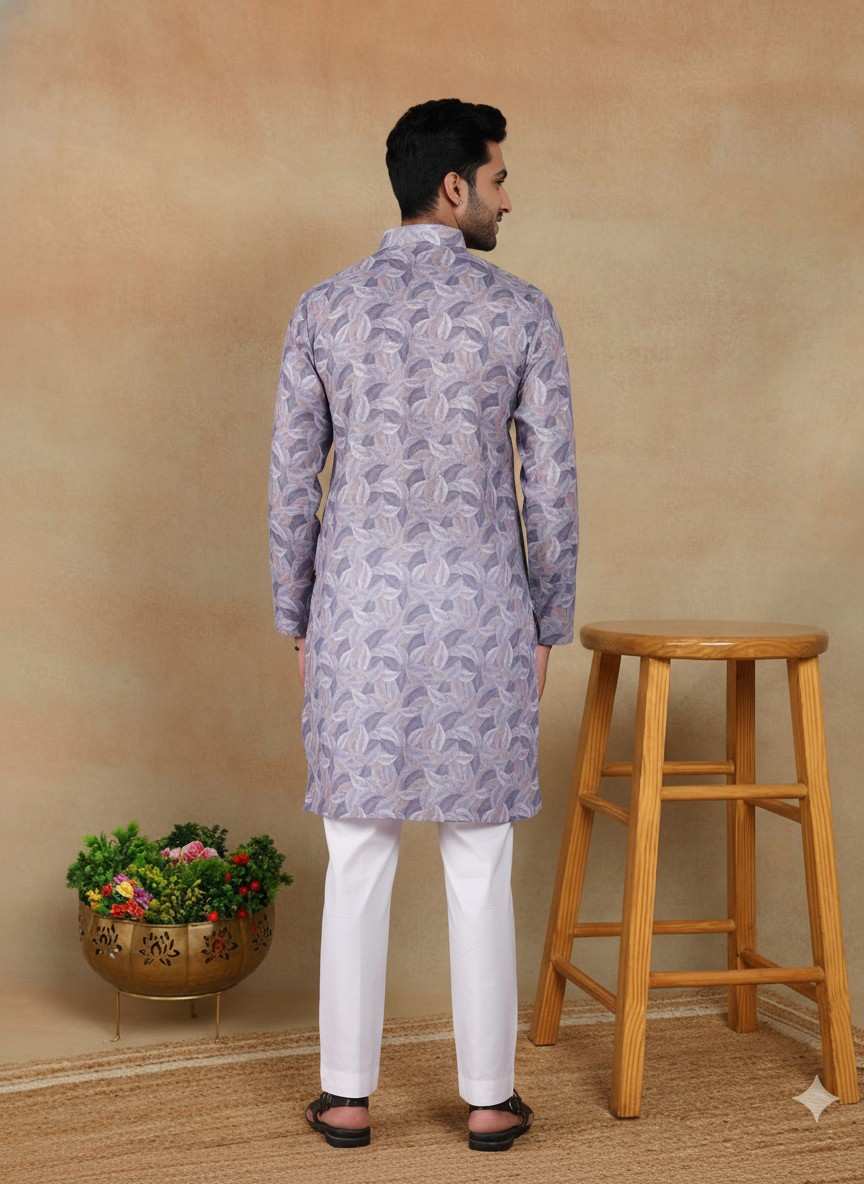 Men's Linen Digital Print Kurta & Pajama Set | Premium Festive Ethnic Wear
