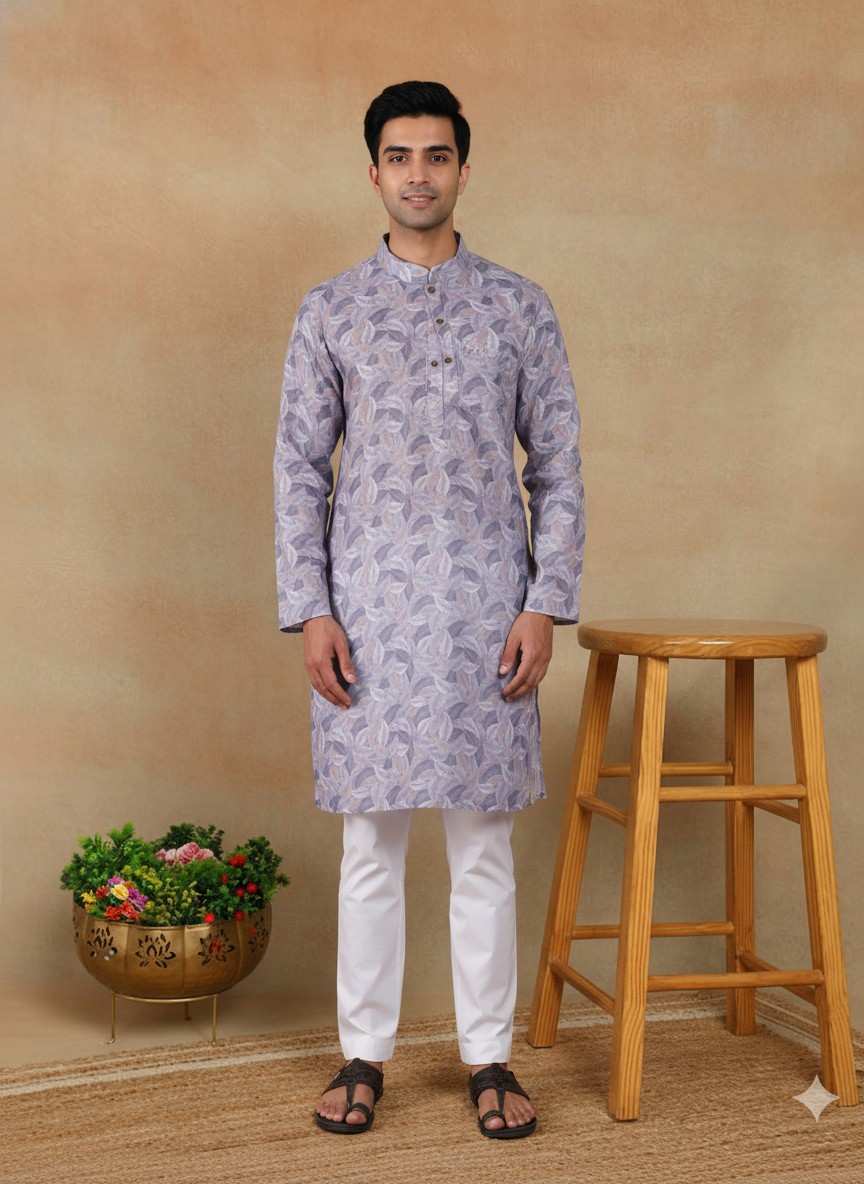 Men's Linen Digital Print Kurta & Pajama Set | Premium Festive Ethnic Wear