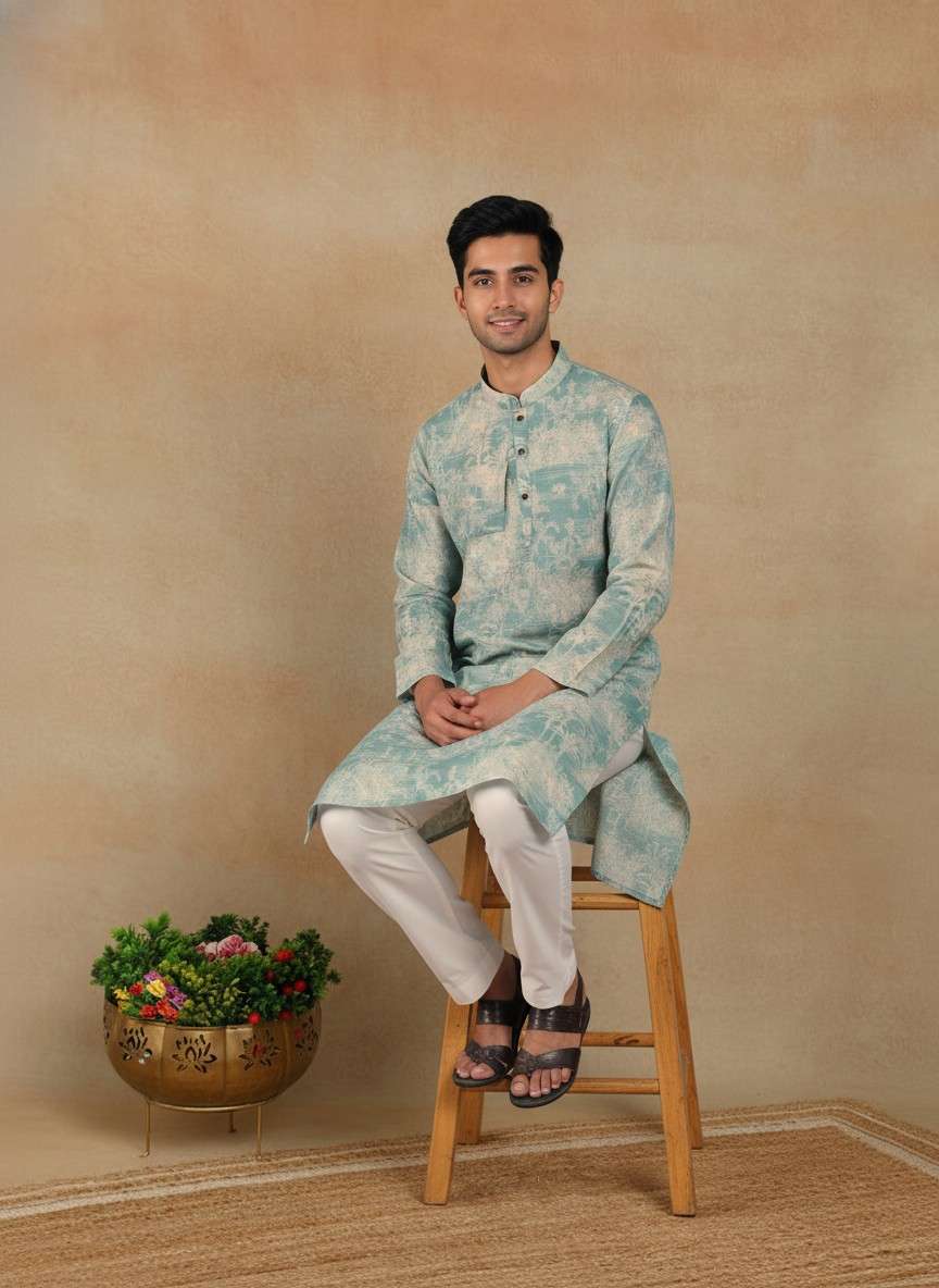 Men's Linen Digital Print Kurta & Pajama Set | Premium Festive Ethnic Wear
