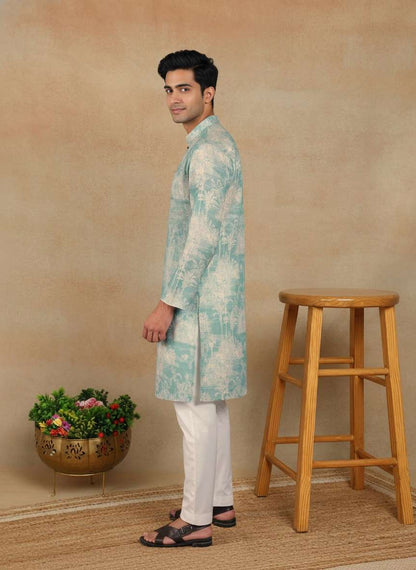 Men's Linen Digital Print Kurta & Pajama Set | Premium Festive Ethnic Wear