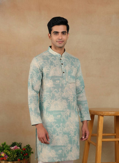 Men's Linen Digital Print Kurta & Pajama Set | Premium Festive Ethnic Wear
