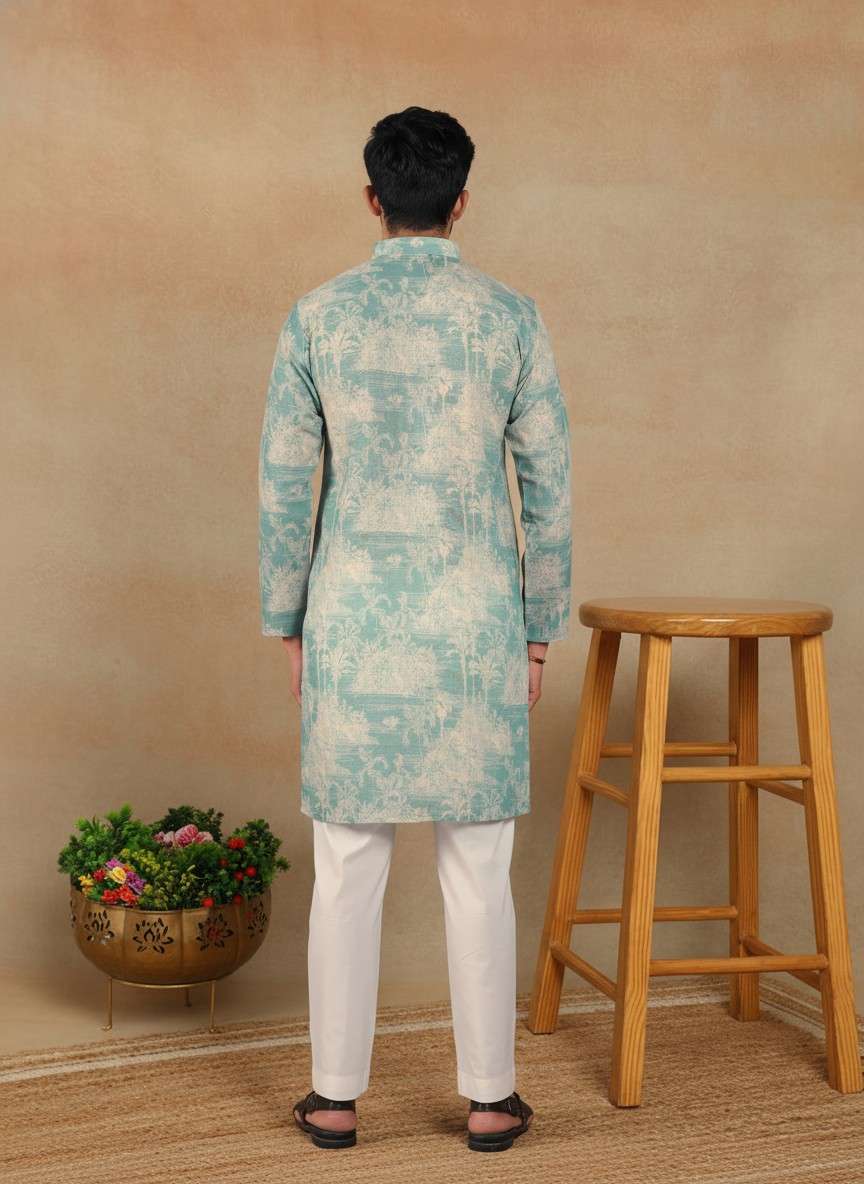 Men's Linen Digital Print Kurta & Pajama Set | Premium Festive Ethnic Wear
