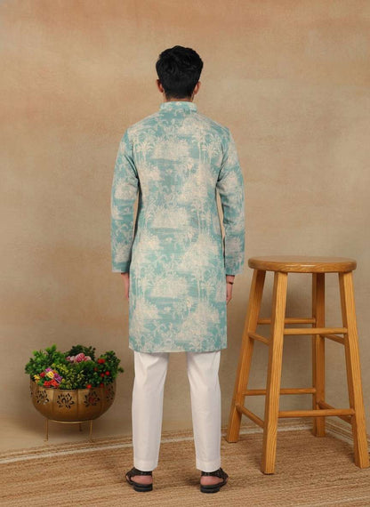 Men's Linen Digital Print Kurta & Pajama Set | Premium Festive Ethnic Wear