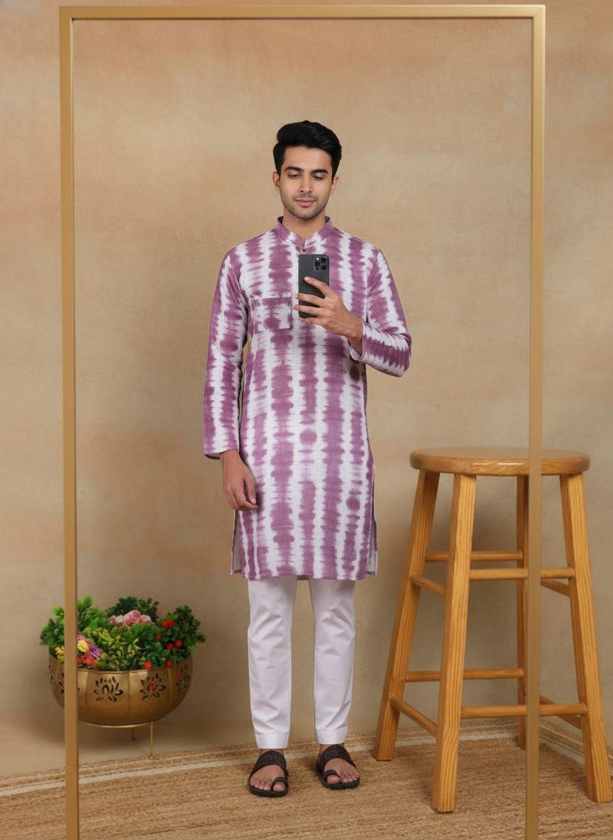 Men's Linen Digital Print Kurta & Pajama Set | Premium Festive Ethnic Wear