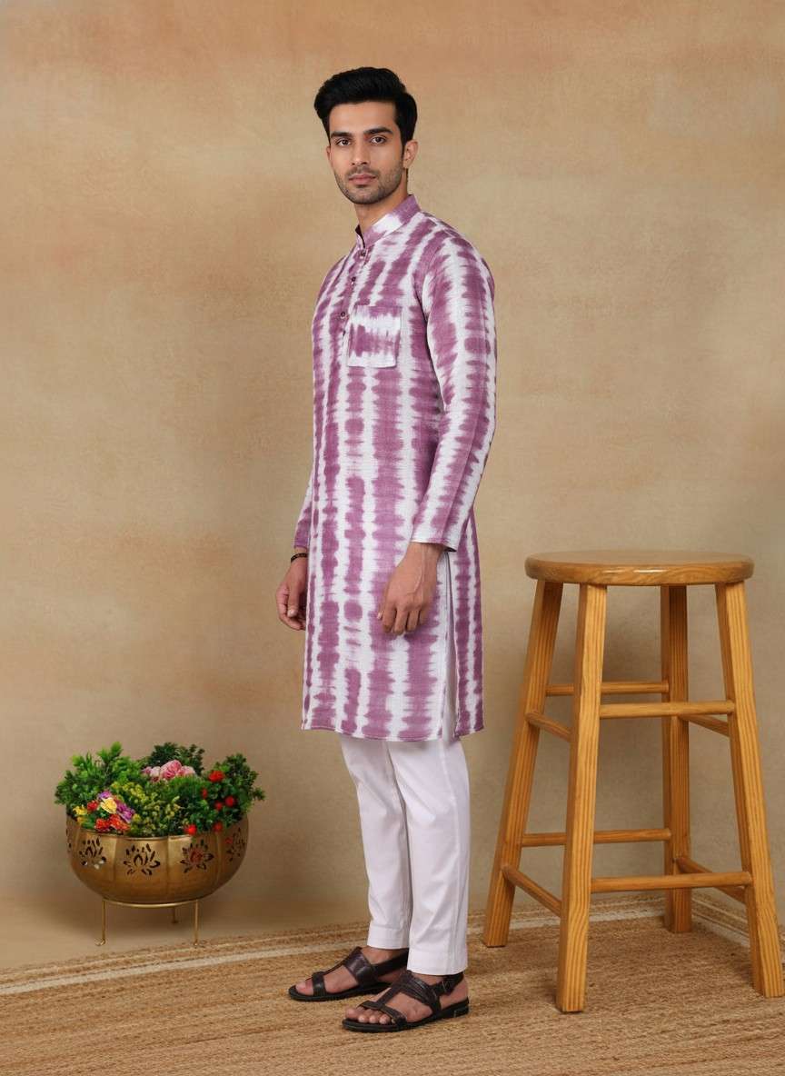 Men's Linen Digital Print Kurta & Pajama Set | Premium Festive Ethnic Wear