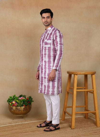 Men's Linen Digital Print Kurta & Pajama Set | Premium Festive Ethnic Wear