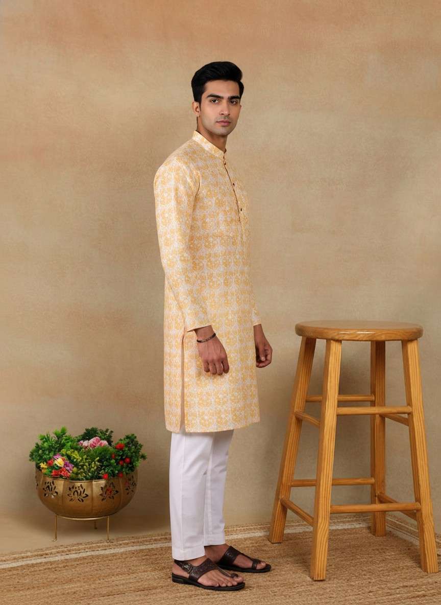 Men's Linen Digital Print Kurta & Pajama Set | Premium Festive Ethnic Wear