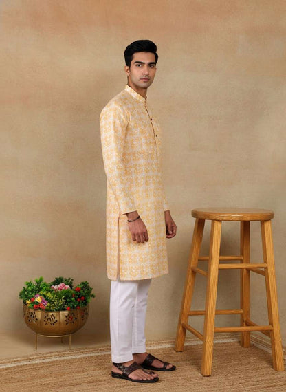 Men's Linen Digital Print Kurta & Pajama Set | Premium Festive Ethnic Wear