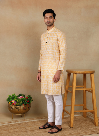 Men's Linen Digital Print Kurta & Pajama Set | Premium Festive Ethnic Wear
