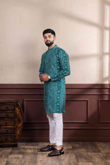Men’s Green Printed Kurta & Pajama Set