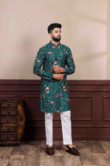 Men’s Green Printed Kurta & Pajama Set