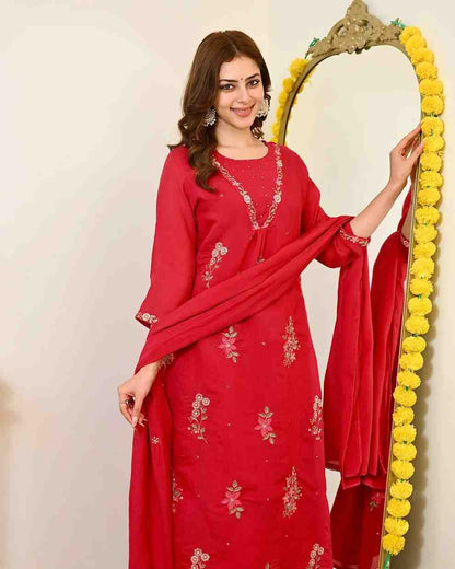 Red Mul Chanderi ethnic suit for women